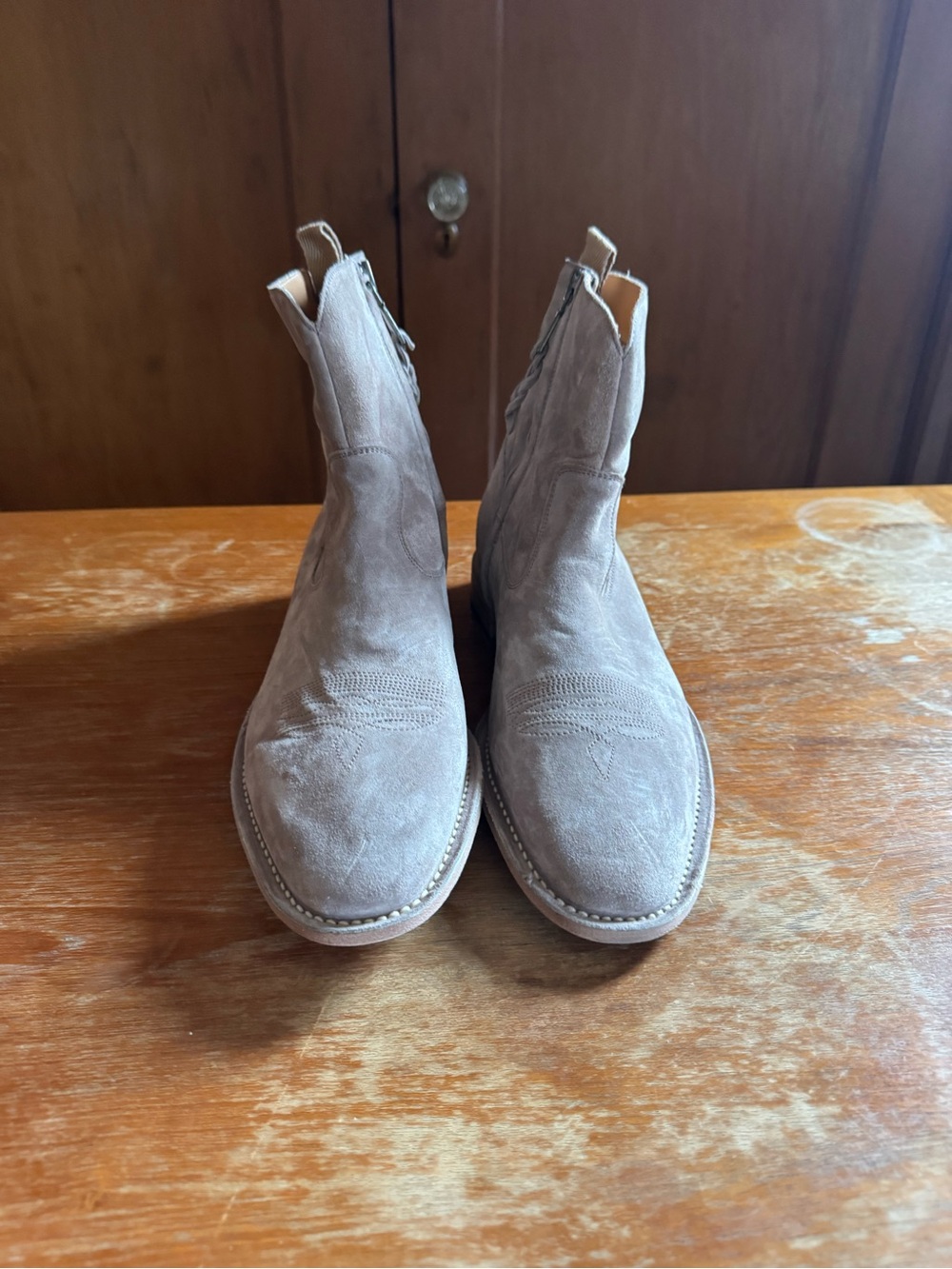 John Varvatos Walker Rancher Boots Men’s 11.5 Taupe Gray Suede Side Zip Italy